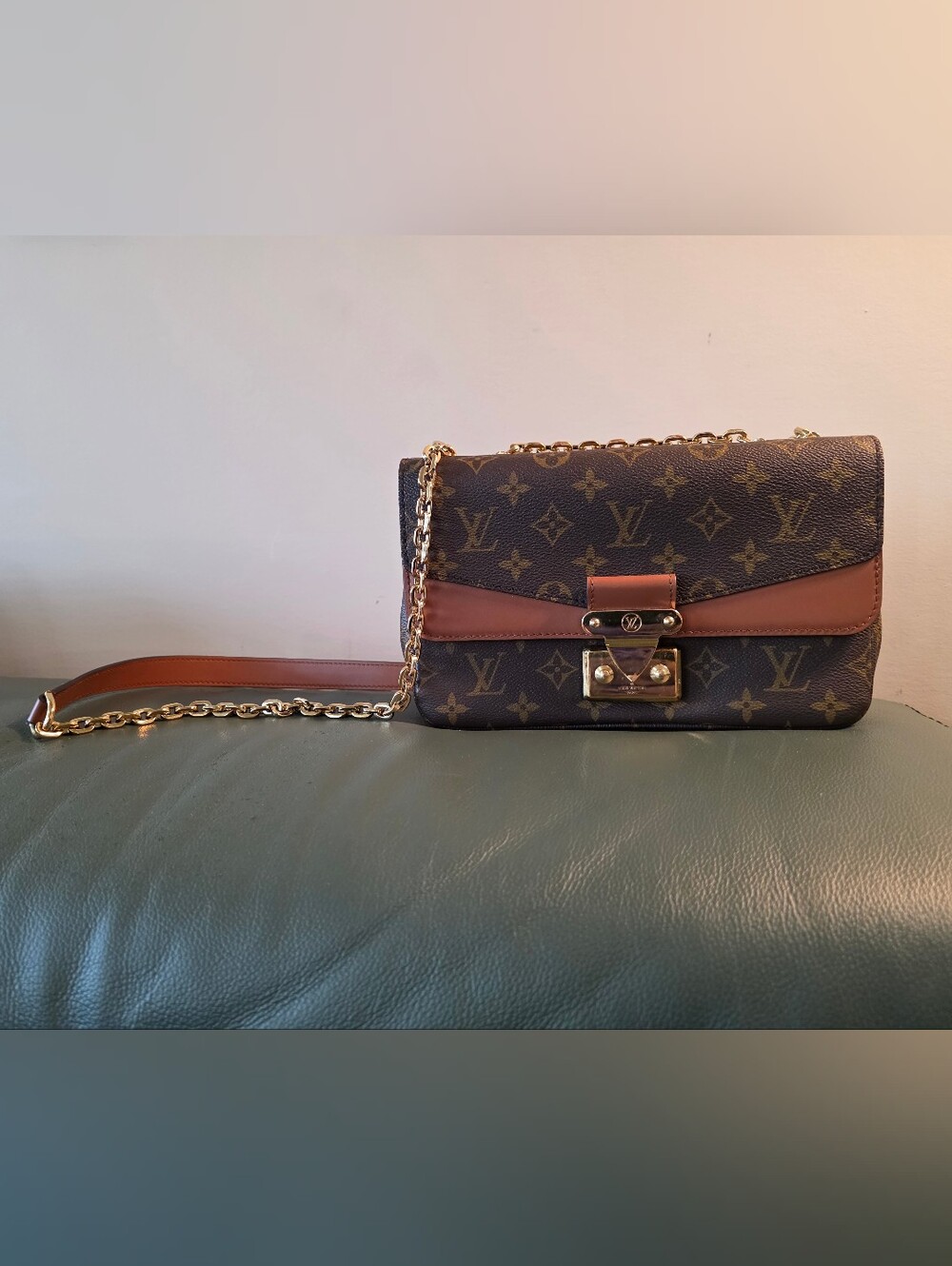 Louis Vuitton Monogram Crossbody with Brown Trim and Gold Hardware